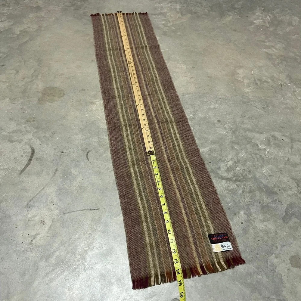 Vintage Pringle of Scotland Lochcarron Shetland Wool Scarf Striped Brown